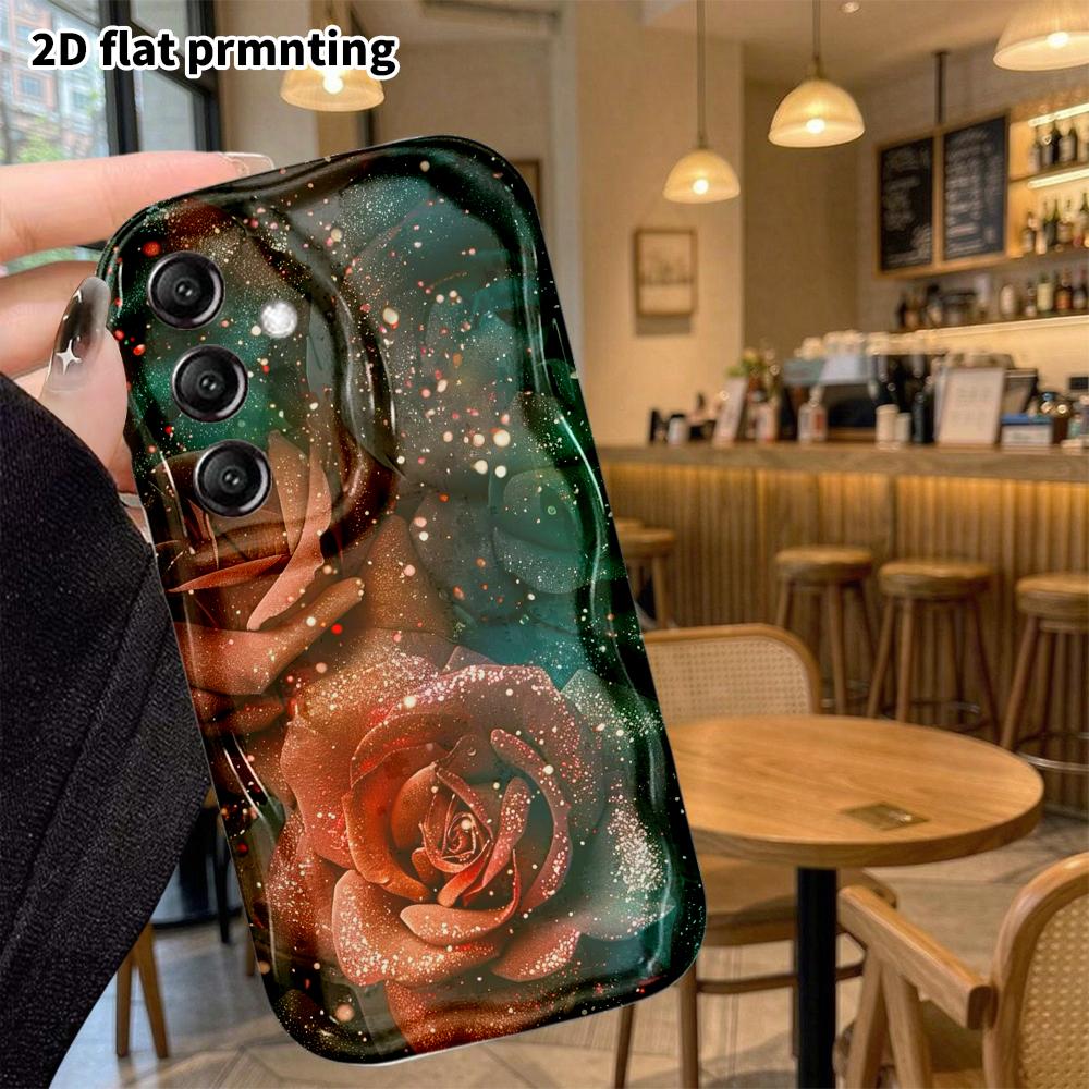 Phone case: 2D flat Samsung Galaxy A34 A35 S20 S22 S21 FE Plus Ultra case, glittery dark rose, Christmas and Halloween gift