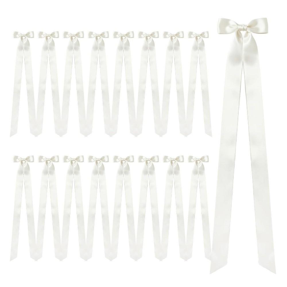1/4 Sets Satin Bows Artificial Eucalyptus Chair Sashes Long Tails Green Leaf Chair Ribbon Bows Wedding Chair Decoration