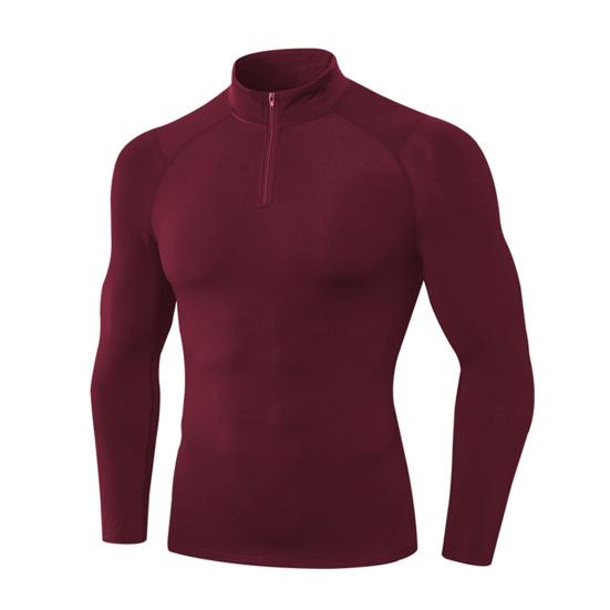 Осень Зима Мужской Термотоп Плюшевая Подкладка Застежка-молния Воротник-стойка Рубашка с Длинным Рукавом Приталенный Эластичный Повседневный Однотонный Теплый Базовый Слой для Холодной Погоды