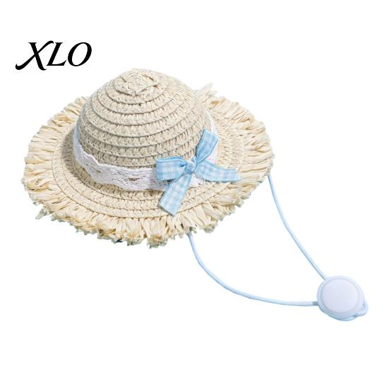 Pet Beach Hat Cat Straw Hat, Sun with Lace And Bow, Summer Lightweight Headwear Cute Protection for Cats Small Dogs Outdoor Walks Adjustable