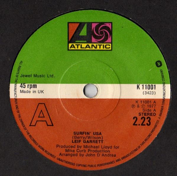 7-дюймовая пластинка ЛЕЙФ ГАРРЕТТ - Surfin' U.S.A. K11001 Atlantic 1977 UK Рок Б/У
