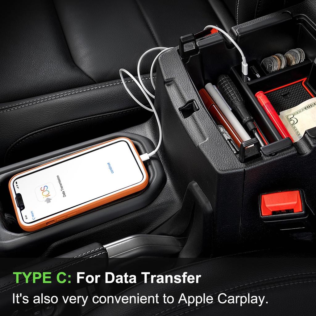 DrCarNow Органайзер на центральную консоль с USB-портом для зарядки, вставка в подлокотник, аксессуары