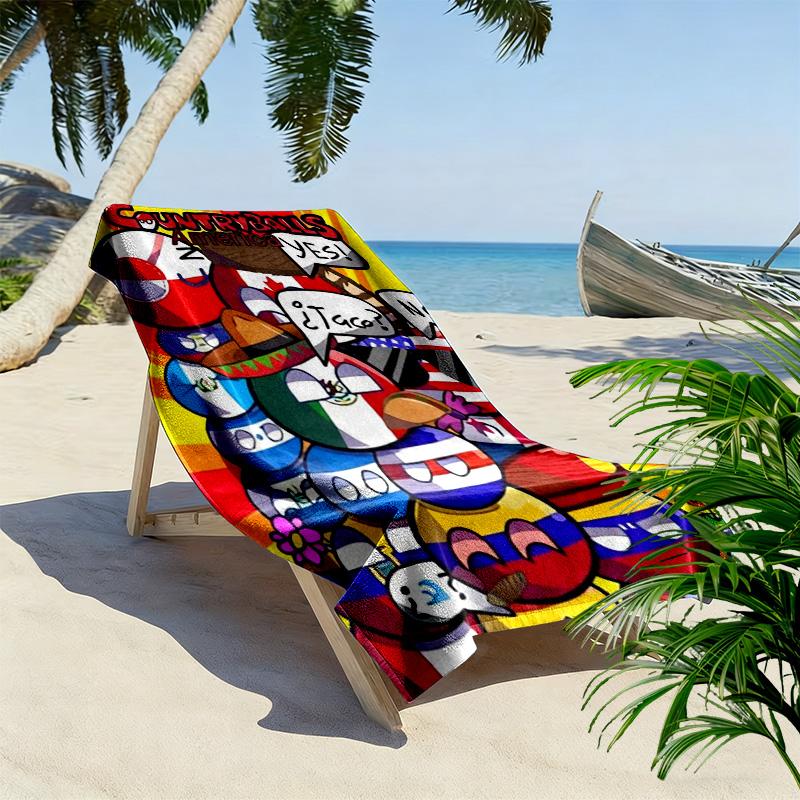 Modern "Kram" style world flags 2D Flat Print Beach Towel, Large Soft Quick Dry Towel for Beach Camping SwimmingZSTJ0915409