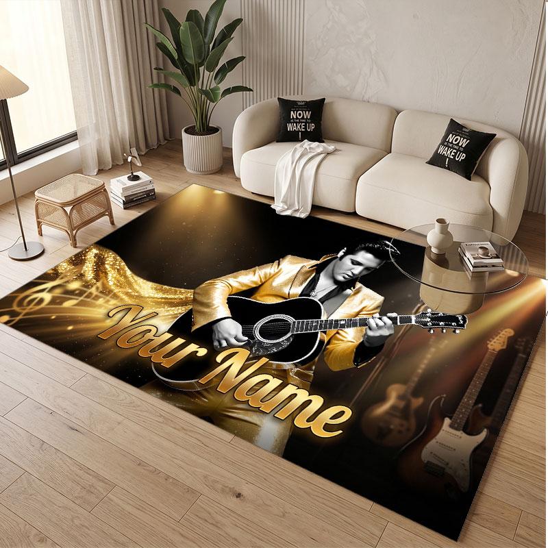 Custom Rug Elvis Presley Pattern Print Name Text Soft Non‑Slip Floor Carpet for Home Indoor Decoration