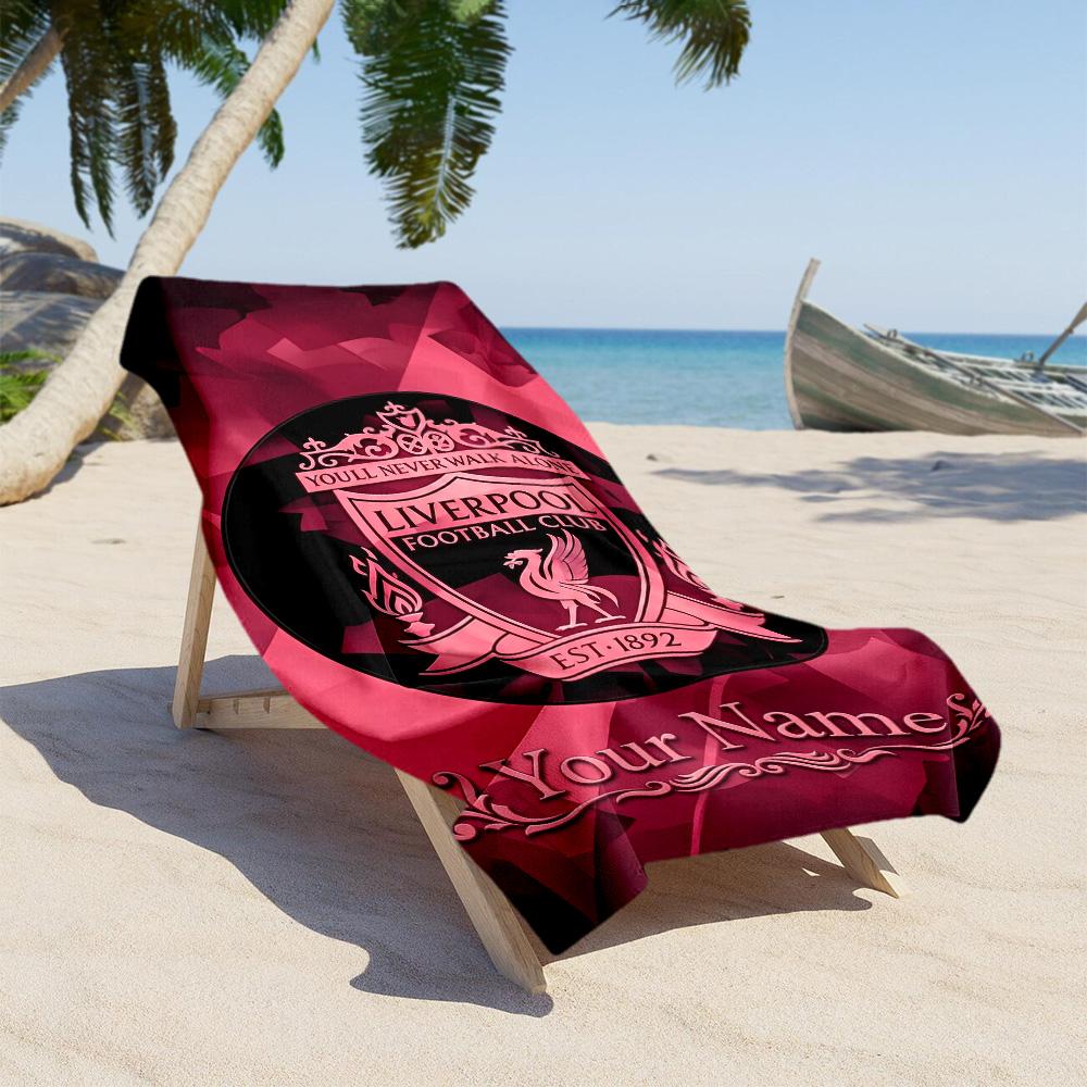 Liverpool Fc Logo Customize Text Beach Towel Super Soft & Absorbent Suitable for Sports Travel Swimming Yoga Bathroom Beach And Pool
