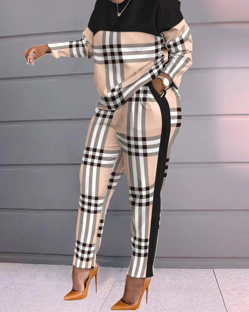 European and American Women's Long-Sleeved Printed Trousers Two-Piece Suit