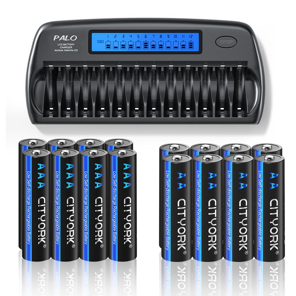 CITYORK 1.2V AA AAA NiMH Перезаряжаемые Батареи 2A 3A С 12 Слотами Быстрое Умное Интеллектуальное Зарядное Устройство для 1.2V AA AAA Батарей