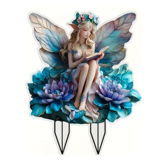 Акриловый садовый колышек с луной и феей, атмосферостойкое уличное украшение для двора, газона, патио, дорожки, убывающая луна, колышек с эльфом, палочка, орнамент