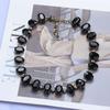 Luxury Black Crystal Gemstone Dinner Necklace, Short Accessories