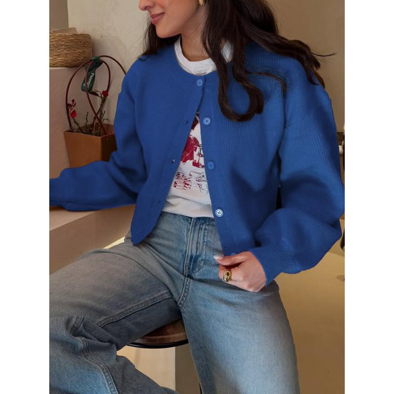 Simple Holiday Buttoned Woolen Long-sleeved Jacket Sweater for Women 2025 Autumn Winter