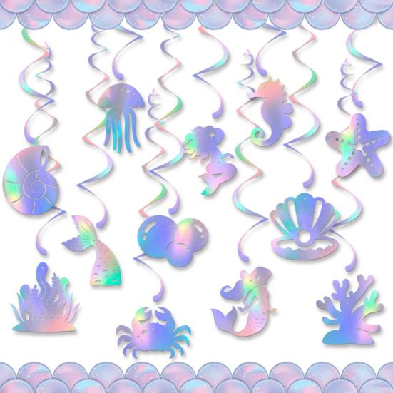 12 шт. Подвесные спирали «Русалка» Иридисцентная гирлянда в тематике русалки Океанский потолочный стример для принадлежностей для вечеринки по случаю дня рождения