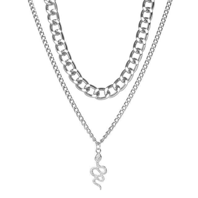 17 км корейское многослойное ожерелье с подвеской в ​​виде монеты в виде бабочки для женщин, золотистое, серебряное, толстая цепочка, ожерелья, модные ювелирные изделия 2021