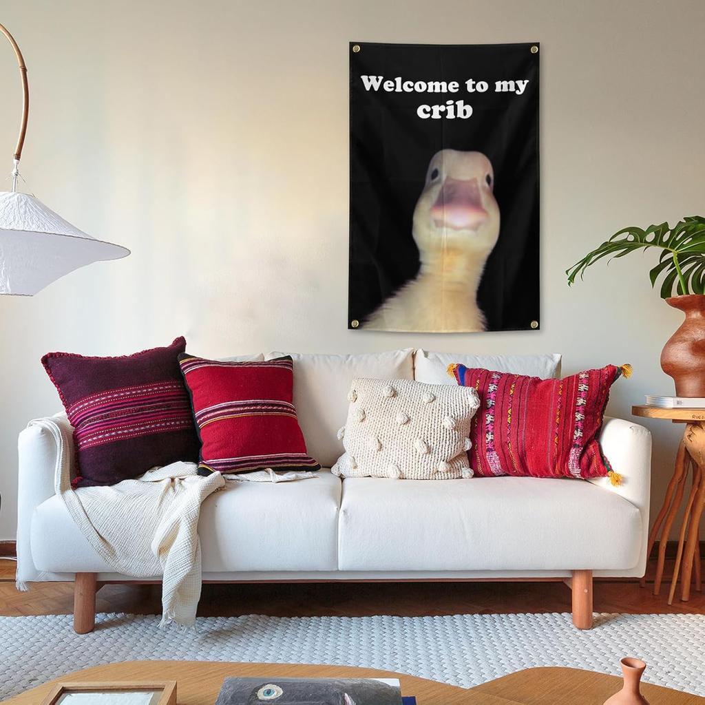 Welcome to My Crib Cute Duck Flag Teen Girl Boys College Room Dorm Decor Cool Stuff Funny Anime Flags for Room Home Decorations Posters Tapestry for