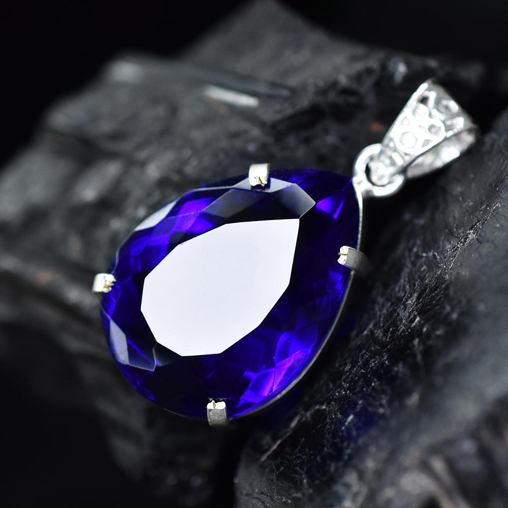 63 Ct Lab Created Blue Tanzanite Pendant 925 Sterling Silver Gemstone Certified My.pd-133-k