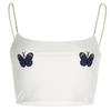 Женский укороченный топ с вышивкой в виде бабочки и жемчужными бретелями, облегающий топ