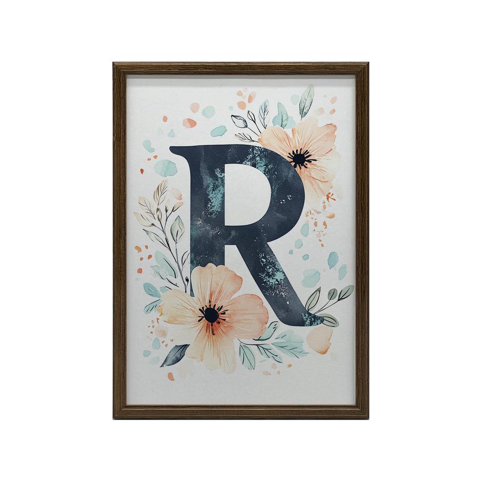 Plakat Litera "R" W Kwiatowym Wieniecu Plakat Litera "R" W Kwiatowym Wieniecu, 50X70 Cm, Bez Ramy, Płótno Premium Na Blejtramie