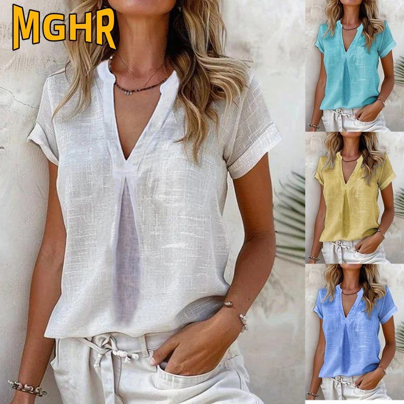 MGHR Women's Fashion Casual Summer Spring V-Neck Short Sleeve Blouses & Shirts