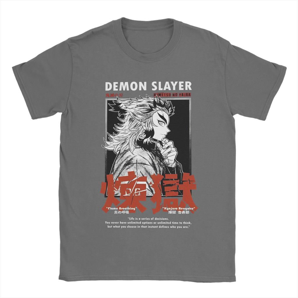 Футболка Demon Slayer Летняя Ренгоку Кёдзюро Хипстерские Футболки Мужская Хлопок Круглый Вырез Одежда Оверсайз Короткий Рукав Базовая Футболка