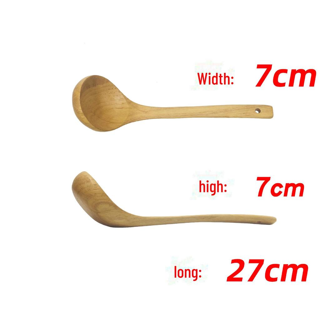 Kemu Solid Wood Unpainted Spatula & Rice Spoon Set - Non-Stick, Long Handle Soup Spoon
