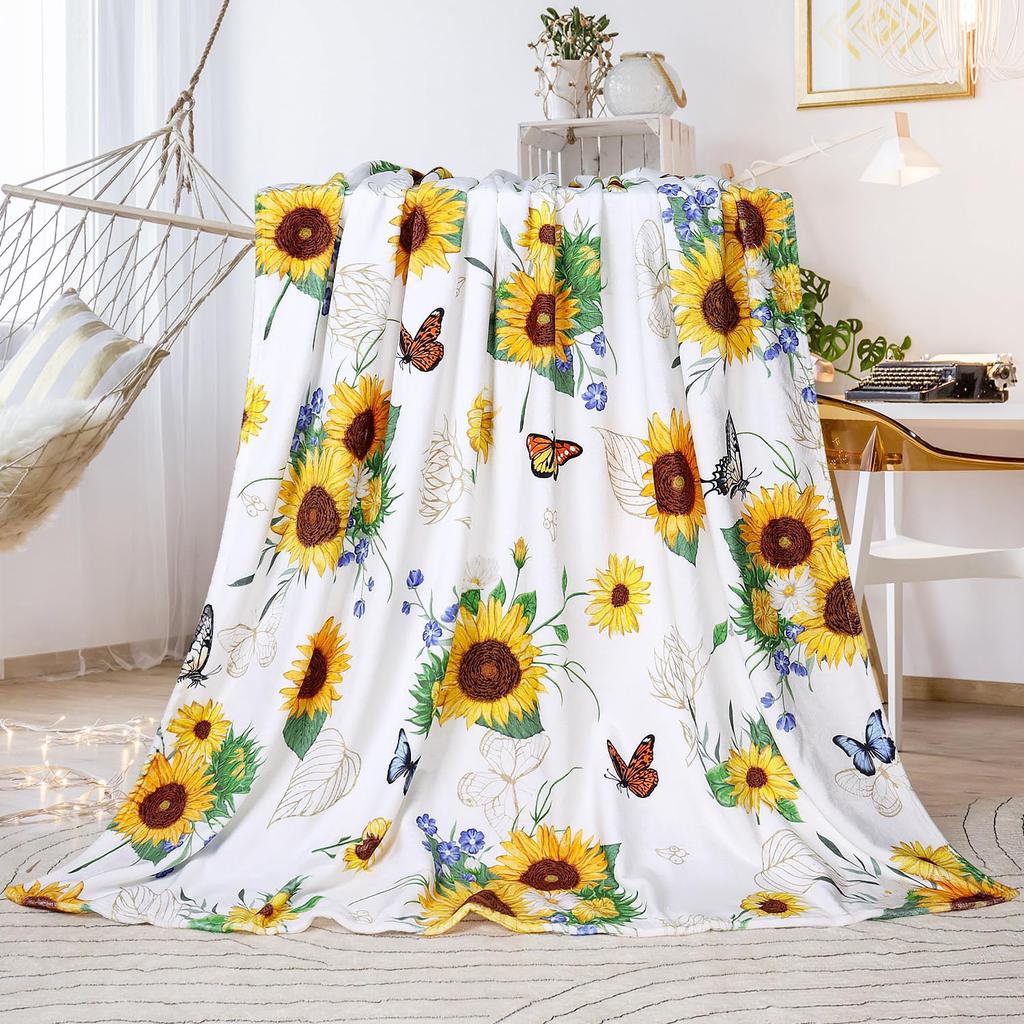 Sunflower Print Super Soft Throw Blanket for Bed Couch Sofa Lightweight Travelling Camping Throw Size for Kids Adults Women Boys