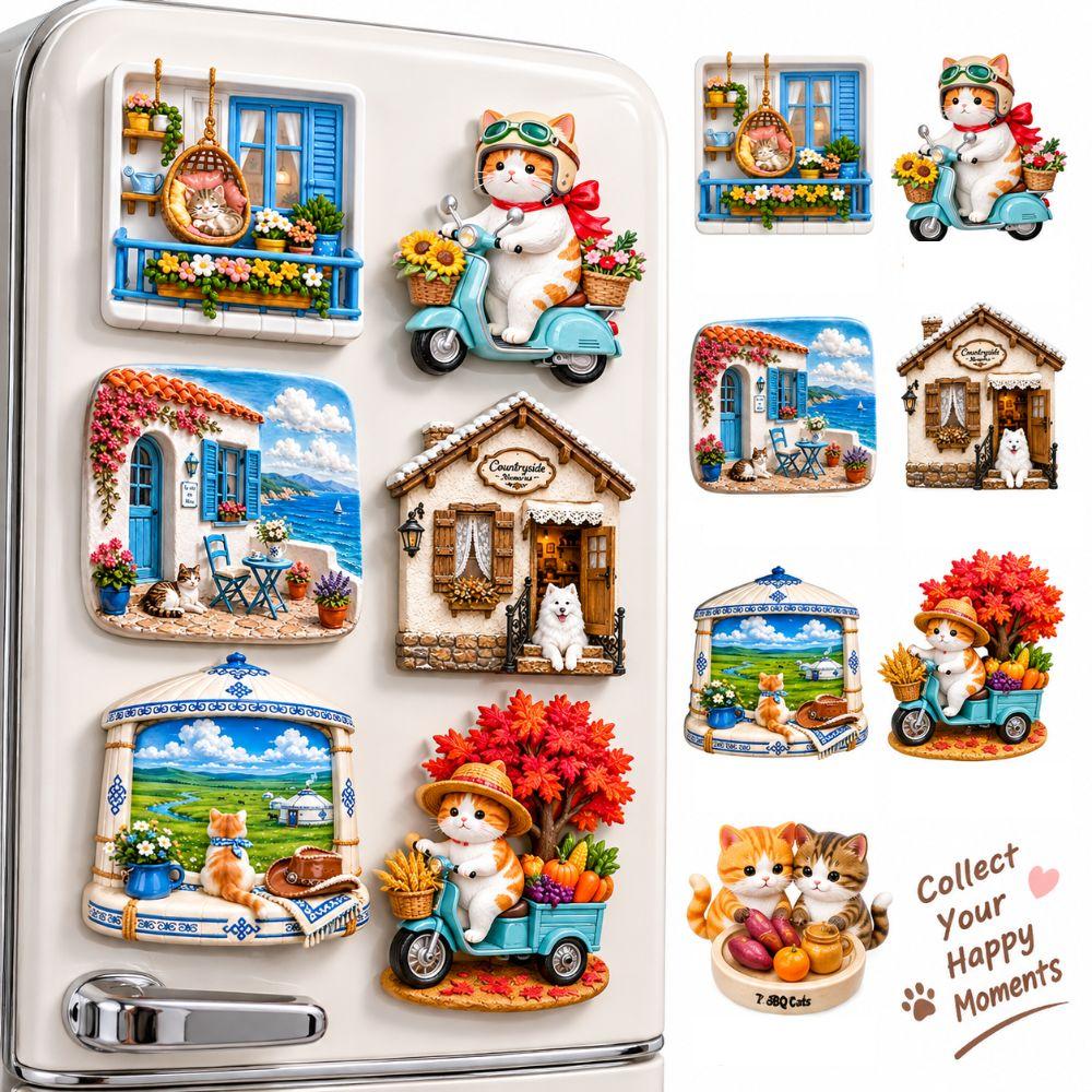 3D Relief Refrigerator Magnet Simulation Decorative Fridge Magnet Cat Fridge Magnet Kitchen Decor