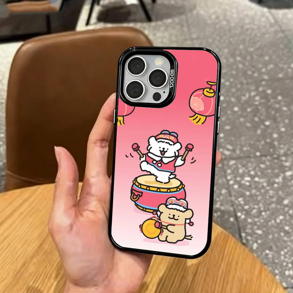 L-Прекрасная Линия Мультяшный Щенок Милый Пес Чехол Для Телефона Для iPhone17,16,15,14,13,12,11 Plus,Pro Max Цветной Посеребренный Внутренний Чехол