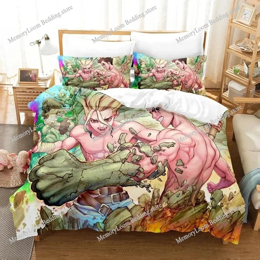 3D Print Dr.Stone Bedding Sets Duvet Cover Set With Pillowcase Twin Full Queen King Bedclothes Bed Linen Quilt Cover