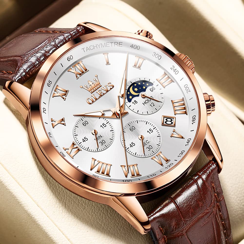 OLEVS Leather Arm Day of the White Мужские часы, Часы, Водонепроницаемые, Мужские часы, Аналоговые, Стильные, Простые, Кварцевые, Легкие, Коричневый, Джентльменские, Дата,