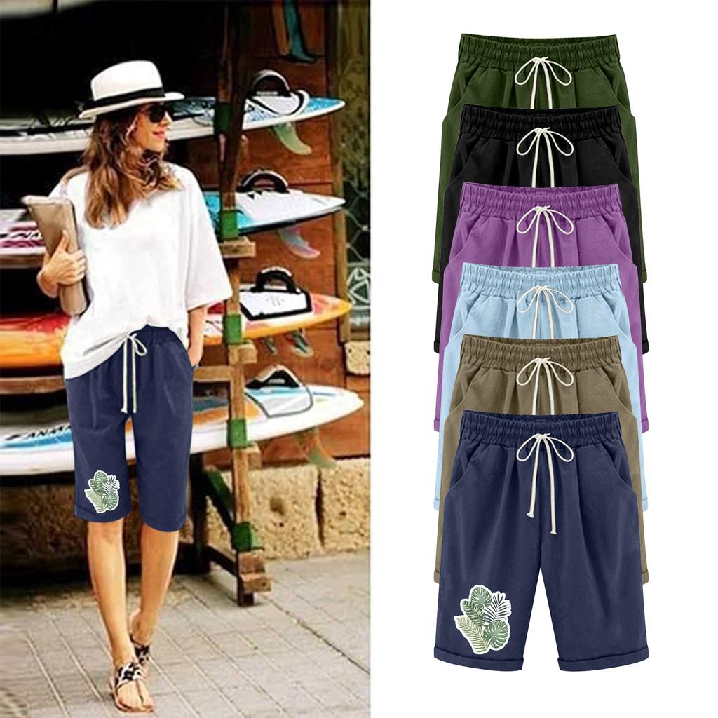Шорты больших размеров для женщин, эластичные пышные хлопковые льняные шорты-бермуды с эластичной резинкой на талии, повседневная пляжная одежда