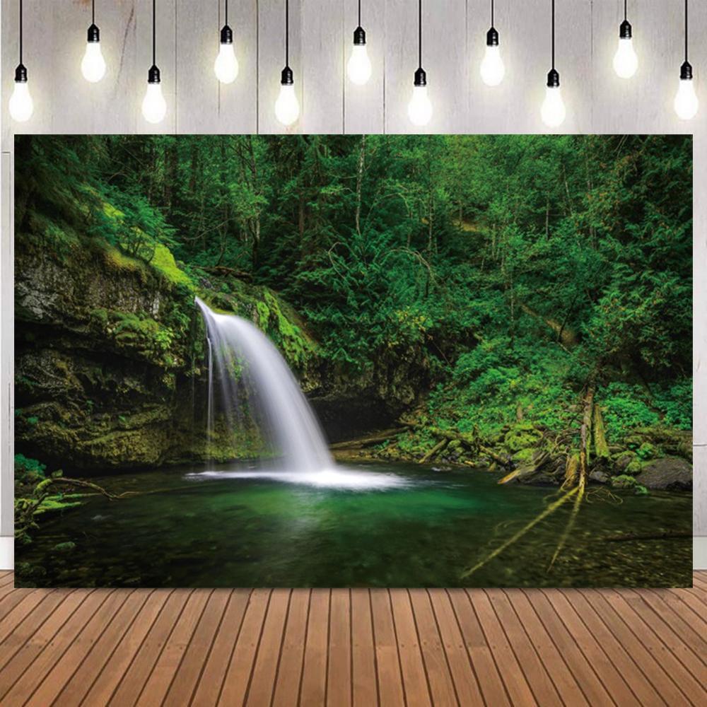 Lush Green Waterfall Forest Scenery Photo Backdrop Natural Landscape Photography Background for Portrait shooting Home Decor1