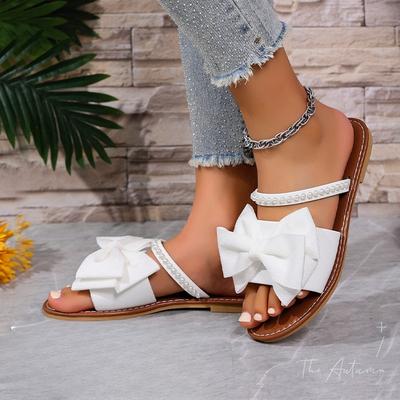 Мода Мода Женская обувь больших размеров 2025 Лето Новые Повседневные Туфли на плоской подошве Простые Универсальные Женские Шлепанцы с бантом Противоскользящие Женские Сандалии