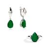 Simple Design Fine Jewelry Natural Green Agate Ring Earrings Jewelry Set Ladies Anniversary Daily Wear