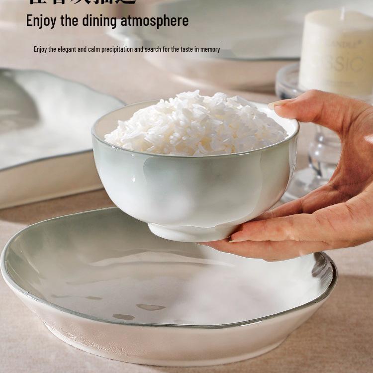 Керамический набор из миски и тарелки в скандинавском стиле, ручная роспись, 2025