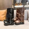 Winter Women Biker Boots Fashion Belt Buckle Ladies Elegant Platform Long Pipe Booties Casual Women's Knee High Booties