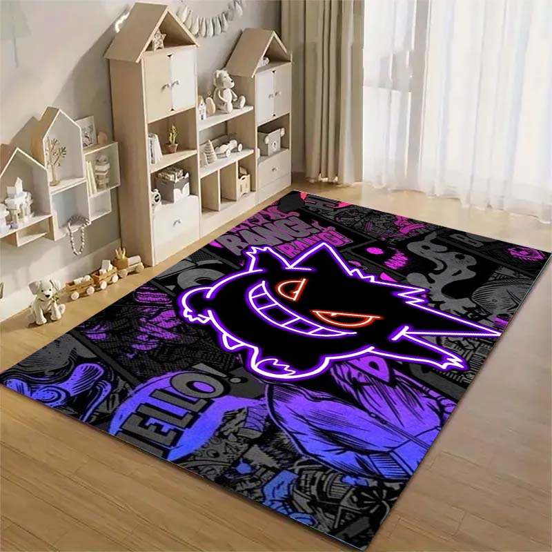 Gengar Printed Area Rug Cartoon Ghost Pattern Non-Slip Floor Mat Soft Carpet for Bedroom Living Room Decor