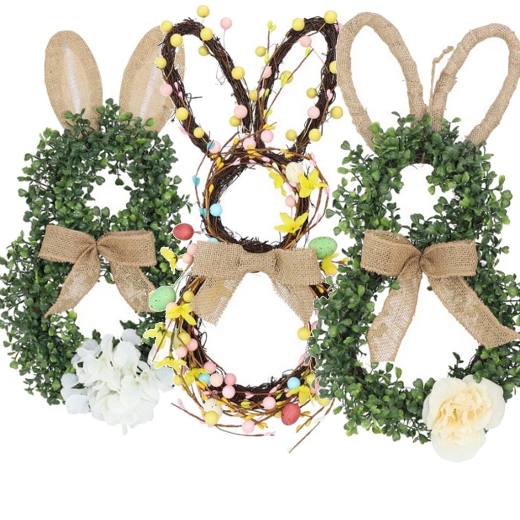 Искусственный пасхальный венок для входной двери, венок в виде кролика с бантом, яйцами и цветами для настенного оконного пасхального украшения