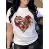 Женская летняя повседневная футболка европейского размера с дизайном в виде сердца из страз, полиэстер, круглый вырез, дышащая трикотажная ткань
