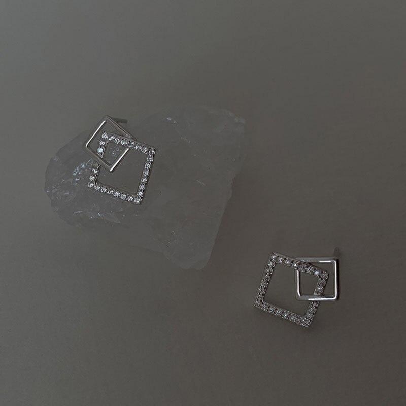Foxanry Prevent Allergy 925 Sterling Silver Stud Earrings New Trendy Sweet Sparkling Zircon Geometric Party Jewelry Couples Gift