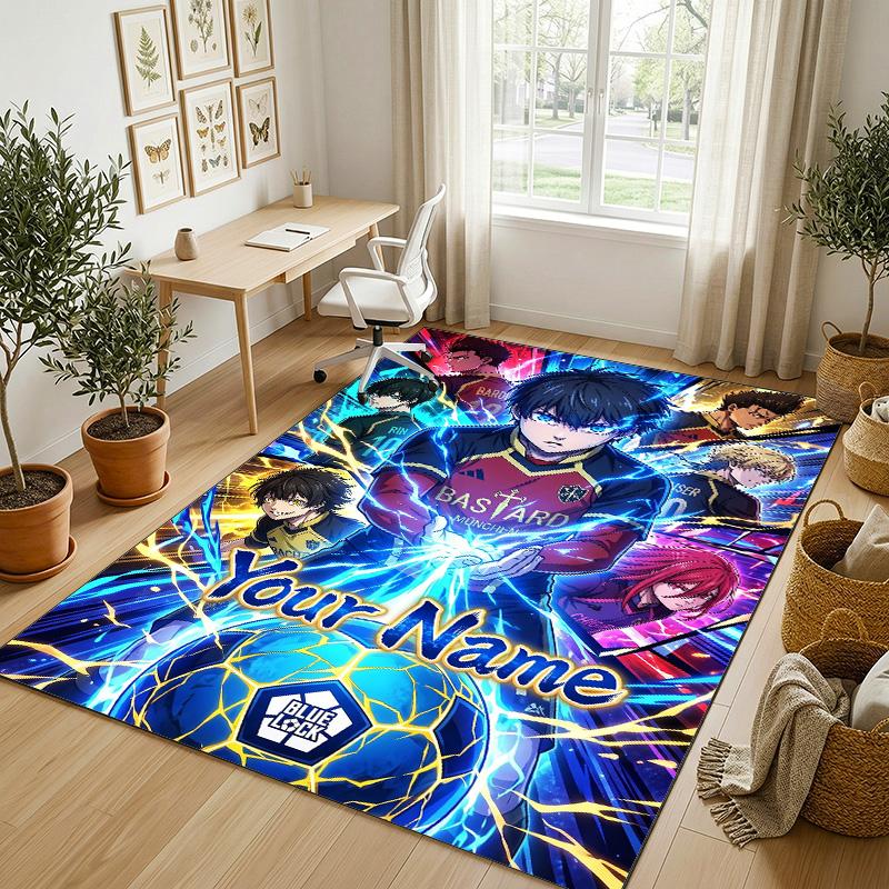Personalized Crystal Velvet Carpet,Blue Lock Custom Printed Name, Plush Area Rug For Home Indoor Decor