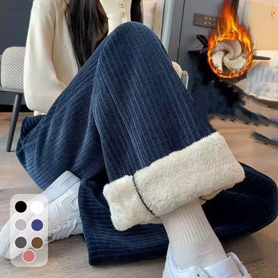 Брюки женские утолщенные широкие брюки из овечьего флиса плюс бархат женские осенне-зимние модные свободные брюки повседневные брюки из кашемира