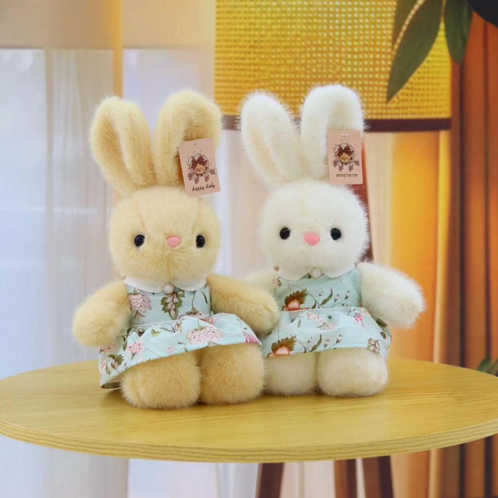 Милая маленькая белая плюшевая игрушка-кролик в цветочном платье, кукла-кролик, кукла для игрового автомата, подарок на день рождения для девочки