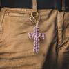 Handmade Christian Cross-shaped Keychain with Golden Ring Compact Comfortable Prayer Pendant Religious Accessory