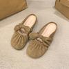 JMXD-bow Bag Head Half Slippers Женская верхняя одежда, весенне-летние замшевые тапочки в стиле феи на плоской подошве в стиле ретро