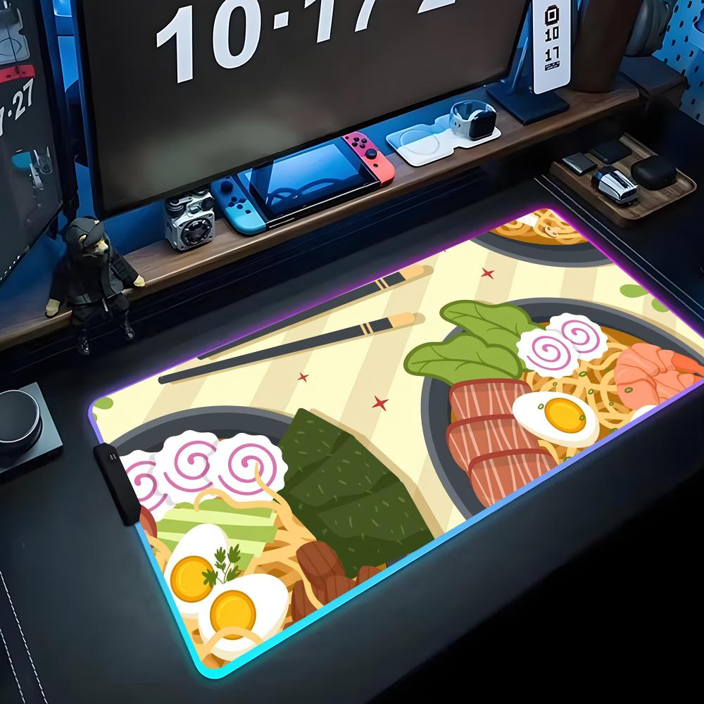 Аниме Рамен Коврик для мыши RGB Игровой коврик для мыши Большой светодиодный коврик Настольный коврик для ПК Светящийся коврик для мыши Большие коврики для клавиатуры Настольный ковер с подсветкой