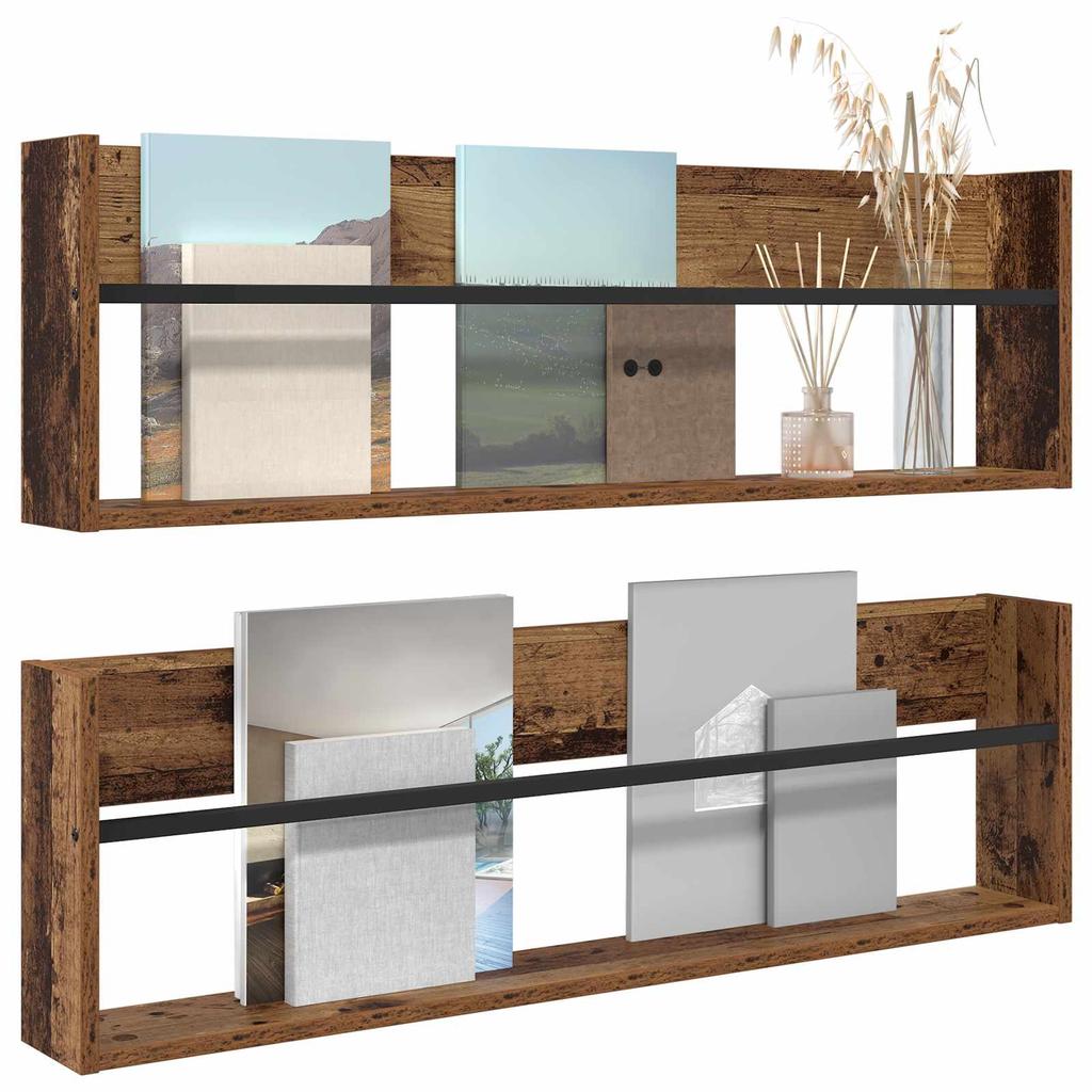 Magazine Shelf 2 pcs Reclaimed Wood Look 100 x 12 x 30 cm Engineered Wood
