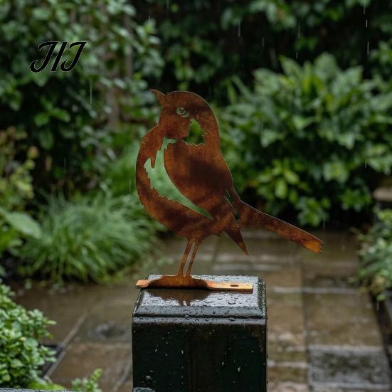 Durable Iron Animal Statue Distressed Rustic Bird Figurine, Rusty Metal Silhouette Ornaments, Retro Artistic Garden Ornament Yard Art for Patio