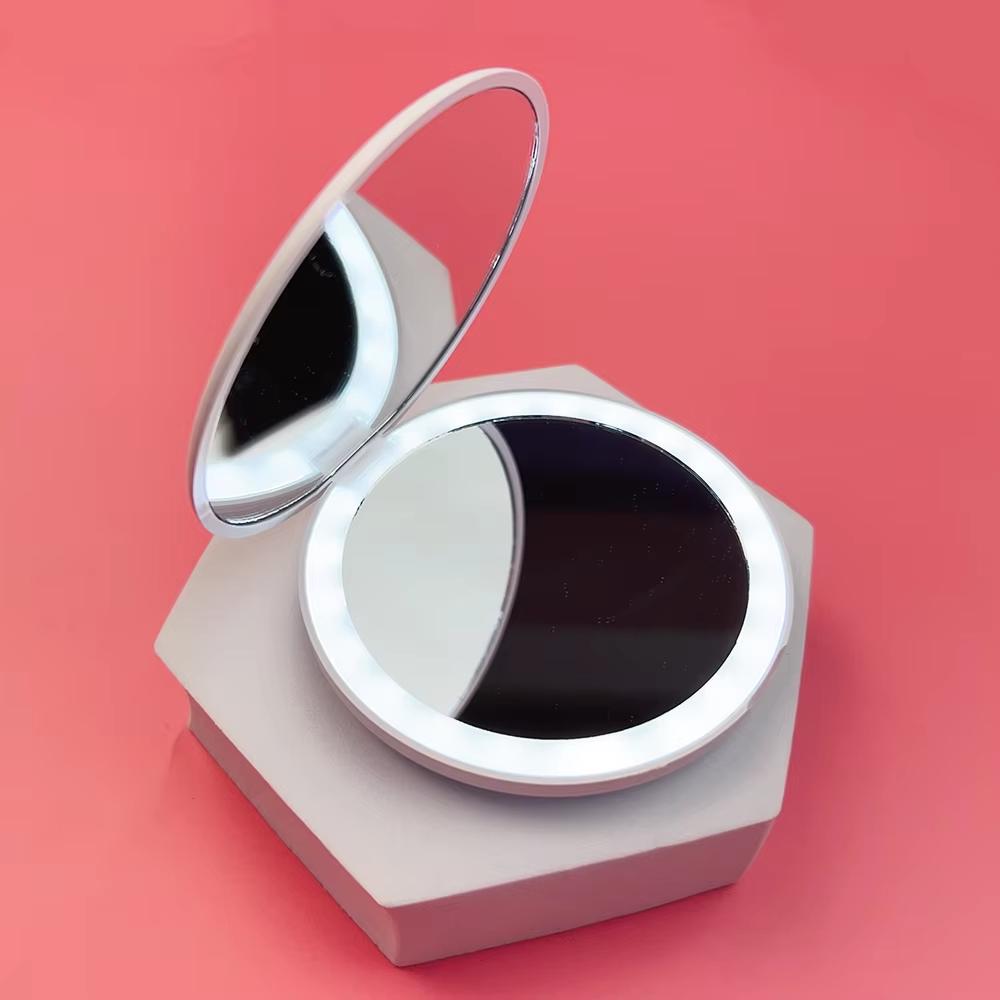 Карманное светодиодное зеркало для макияжа Круглое Портативное Складное Маленькое с Подсветкой Дорожное Ручное Косметическое Компактное 2-кратное Увеличивающее Зеркало с Подсветкой