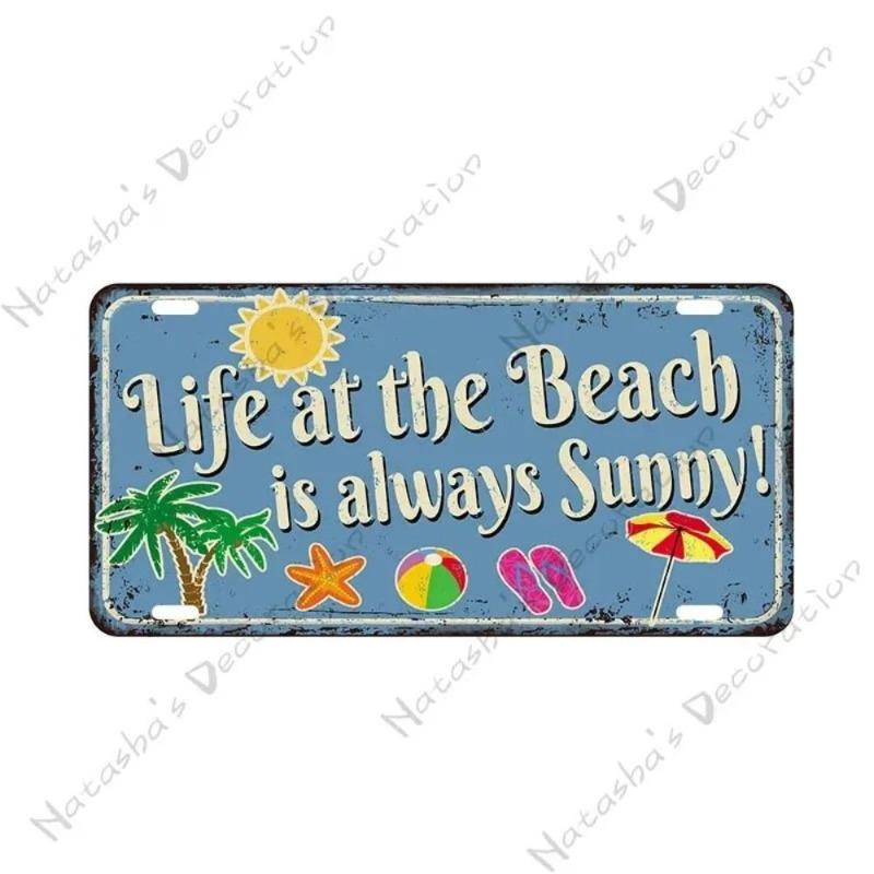 Beach Summer Surf License Plate, Metal Wall Decor 30x15cm