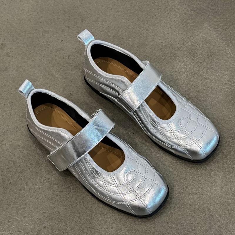 Версия из овчины~ 2025 новая корейская версия балетки Мэри Джейн на плоской подошве на липучке, женская модная универсальная спортивная модель