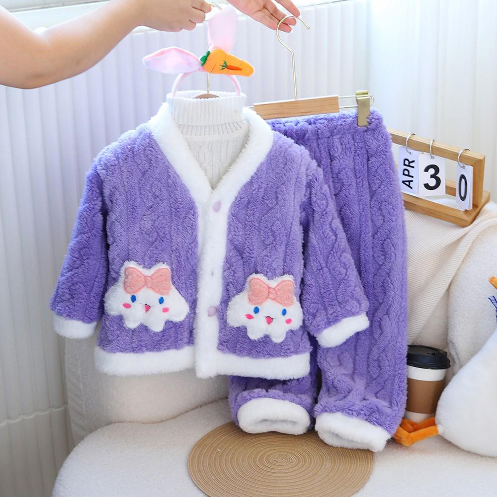 Пижамный комплект из кораллового флиса для девочек: Стильный, толстый и очень милый зимний костюм для детей от 1 до 10 лет